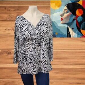 Hemet‎ Dalmatian Print Women's Long Sleeve Top Size L – Casual Graphic Blouse